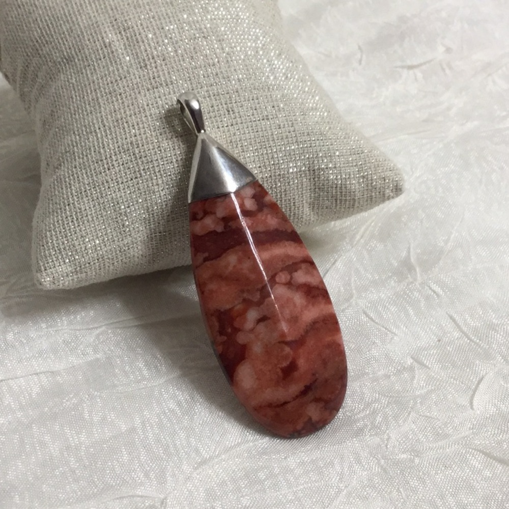 Silver and Coral Stone Pendant